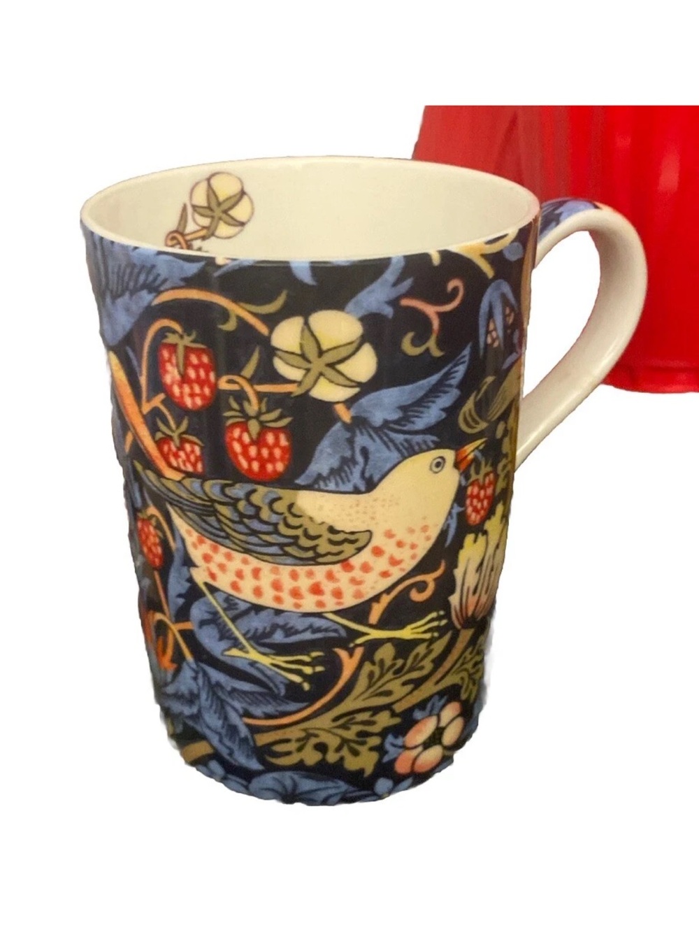 Blue Floral Bird Ceramic Mug with Cream Accent